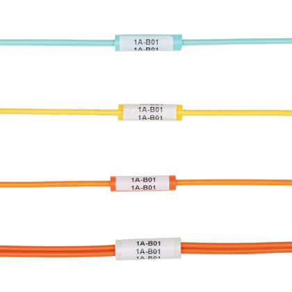 Orange cable identification sleeve for 3mm simplex cable, 1 inch long, 100 per pack, use with labels: S100X160YAJ or S100X150YAJ (Laser/Inkjet); S100X160VAC or S100X150VAC (LS8E Hand-held Printer); S100X150VA1Y or S100X150VATY (Thermal Transfer Printer).