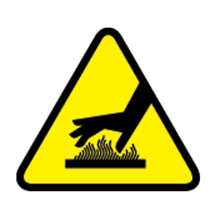 Warning Label, Vinyl, Hot Surface Symbol, 2 Inch Triangle, 50 Pieces Per Package, Black/Yellow