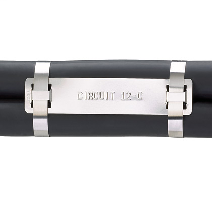 Marker plate, four holes, 304 Stainless Steel, heavy cross section, 3.50" x .75", standard package. Marker plate, four holes, 304 Stainless Steel, heavy cross section, 3.50" x .75", standard package.