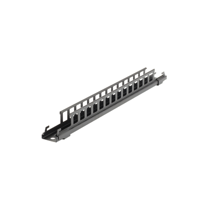 Product image for Panduit WGTB24BL The Black powder coated bracket is used to support a 24 (609.6 mm) wide, from the ceiling using a pair of 1/2 (12 mm) threaded rod drops