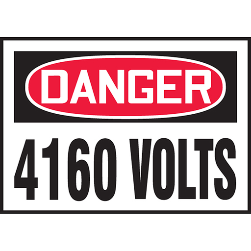Safety Label, 3.50" x 5.00", DANGER 4160 VOLTS, Outdoor Durability 2 years