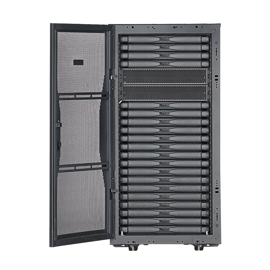 Panduit MDC48D Pre-Configured Micro Data Center, 24 RU, includes two side panels, network cabling, patch panels, cable management, grounding, casters, shock pallet and ramp. Product image for Panduit MDC48D Pre-Configured Micro Data Center, 24 RU, includes two side panels, network cabling, patch panels, cable management, grounding, casters, shock pallet and ramp.