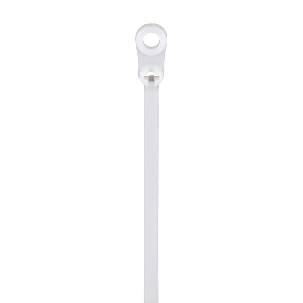 Dome-Top® barb ty clamp tie, standard cross section, #10 (M5) screw, 8.5 (216mm) length, nylon 6.6, natural, standard package.