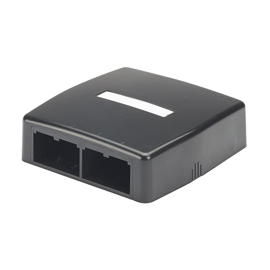 Product image for Panduit CBXQ4BL-A Surface Mount Box Accepts Four Modules. Includes Quick Release Cover. Supplied With Cable Ties, Adhesive Backing, Label And Label Cover. Black.