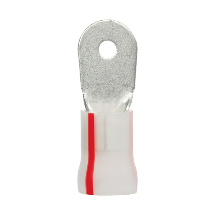 Product image for Panduit PK2-38R-T Ring terminal, #2 AWG, KYNAR insulated, 3/8" stud size.