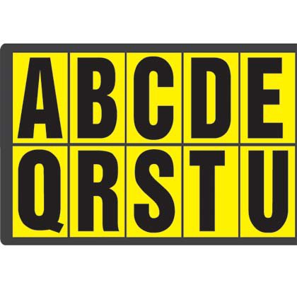 Product image for Panduit PCL062-W Vinyl cloth letter, 0.63" (16.0mm) legend height, 0.75" (19.1) height, 'W' (legend), Blackack/yellow, vinyl cloth, 32 markers/card, 25 cards/package.