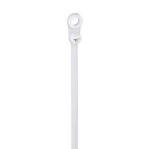 Dome-Top® barb ty clamp tie, standard cross section, #10 (M5) screw, 8.5 (216mm) length, nylon 6.6, natural, standard package.