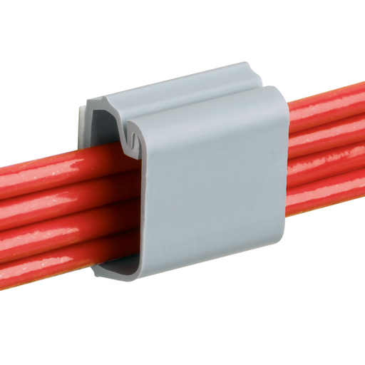 Adhesive backed latching clip, .20" (5.1mm) square bundle, light gray, standard package.