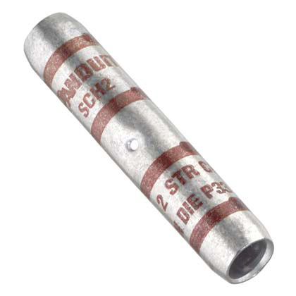 Copper splice with corona relief taper, #2 AWG wire.