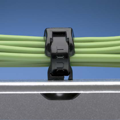 The push button cable tie mount requires a 0.25" (6.4 mm) hole and is natural color. It is made of nylon 6.6, which increases mechanical strength, heat and wear resistance, and stiffness. It comes in packages of 100.