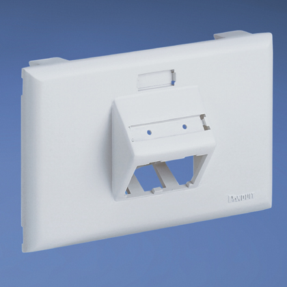 Single gang, horizontal sloped communication snap-on faceplate accepts up to two Mini-Com® Modules, White.