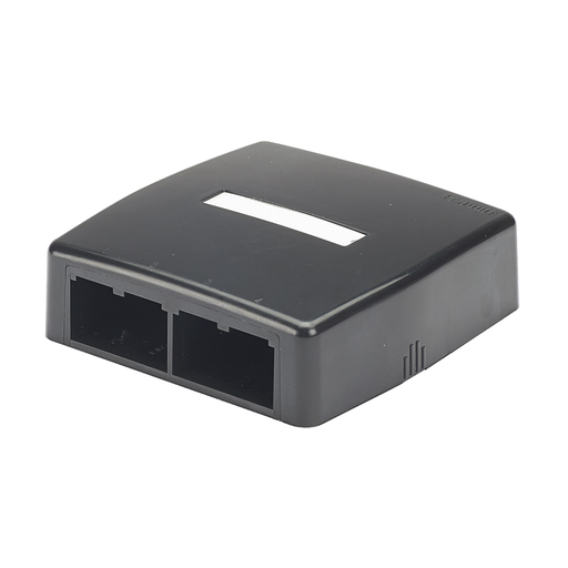 Product image for Panduit CBXQ4BL-A Surface Mount Box Accepts Four Modules. Includes Quick Release Cover. Supplied With Cable Ties, Adhesive Backing, Label And Label Cover. Black.