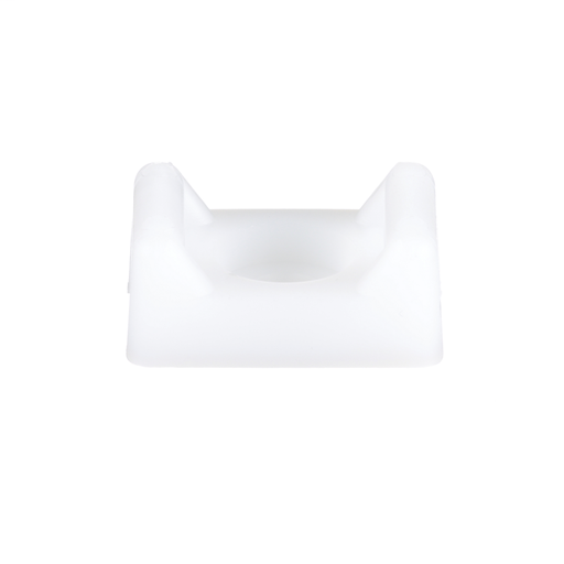 The cable tie mount in natural color is applied with a #10 (M5) screw and is 0.61" (15.5 mm) wide. It is made of nylon 6.6, which increases mechanical strength, heat and wear resistance, and stiffness in indoor environments. It comes in packages of 1000.