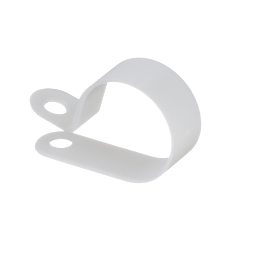 Fixed diameter cable clamp, heavy duty, #10 screw (M5), .87" (22.1mm) bundle, white, standard package.