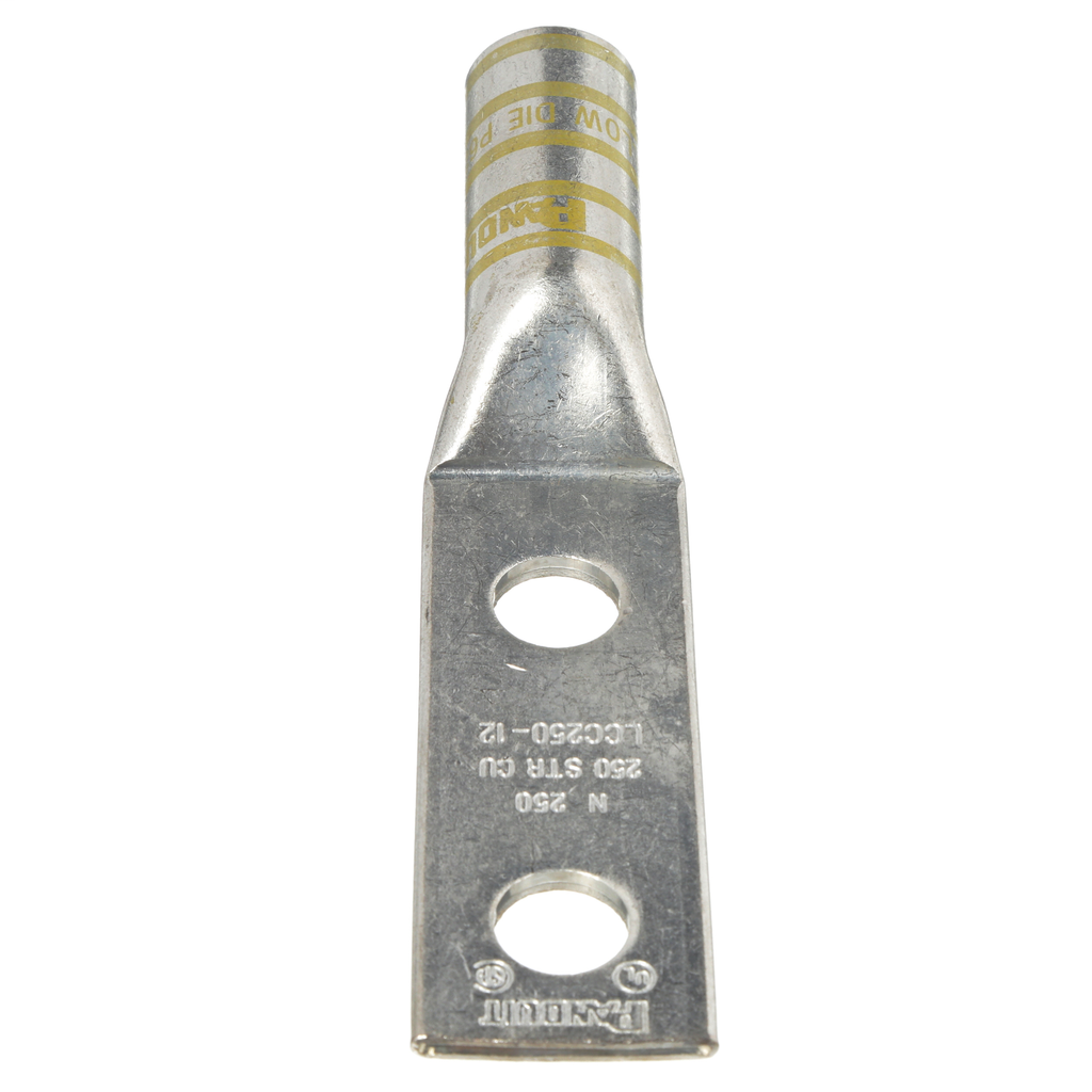 Panduit LCC250-12-X 2-Hole 250 MCM 1/2 Inch Stud Hole 1.75 Inch Hole Spacing Copper Compression Lug Panduit LCC250-12-X 2-Hole 250 MCM 1/2 Inch Stud Hole 1.75 Inch Hole Spacing Copper Compression Lug