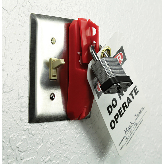 Product image for Panduit PSL-1015 Lockout Tagout, Universal wall switch cover, Red.
