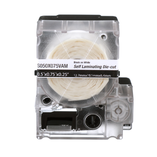 MP Cassette, Self-Laminating Label, Vinyl, 1.00" W x .75" H, .25" Print On Area, Clear/White