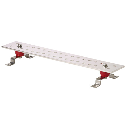 The GB4N0007TPI-1 Telecommunications Grounding Busbar is tin-plated with twelve holes designed for flexibility in mounting with twelve #12-24 x 1/2" hex head screws installed.