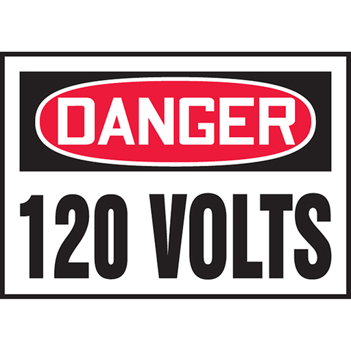 Safety Label, 3.50" x 5.00", DANGER 120 VOLTS, Outdoor Durability 2 years