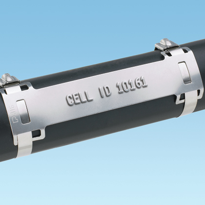 Product image for Panduit MMP350DB-C Marker Plate, 304 SS, 4 Hole, 3.5" x 1.12" x .015" (89mm x 28mm x .38mm)