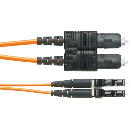 OM1 2 fiber, 16mm jacket, patchcord, Riser (OFNR) rated, LC duplex to SC duplex, Std IL