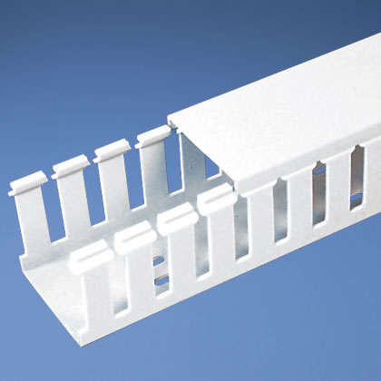 Product image for Panduit G4X3WH6-A Wide Slotted Wiring Duct, PVC, 4" x 3" x 6ft, w/Adhesive, White