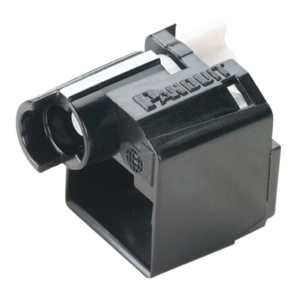 The RJ45 plug lock-in device, comes with 10 black devices and 1 black installation/removal tool. It is made of polycarbonate.