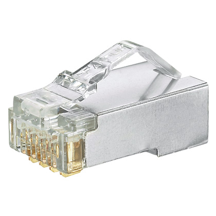 The shielded Cat 5e modular plug terminates 4-pair, 24-26 AWG, 100 ohm, solid or stranded, shielded twisted pair cable with maximum conductor insulation diameter of 0.040 inches (1.02mm). The modular plug has a robust construction that is rated to 2500 ma