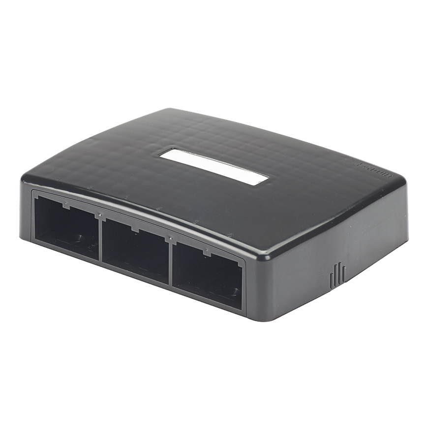 Product image for Panduit CBXQ6BL-A Surface Mount Box Accepts Six Modules, Includes Quick Release Cover. Supplied with Cable Ties, Adhesive Backing, Label and Label Cover, Black