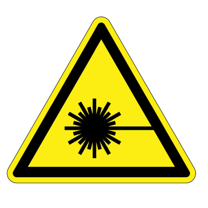 Product image for Panduit PESW-D-8Y ISO warning symbol, 3.9" (99.1mm) triangle width, caution - laser beam symbol, vinyl adhesive, Blackack/yellow, 3 markers/card, 10 cards/package.