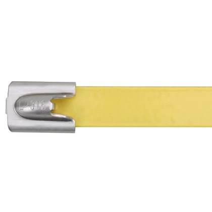 Product image for Panduit MLTFC6H-LP316YL MLT Tie, 316 SS, Fully Coated, Heavy, 20.5" (521mm), .010" (.25mm) thk, Yellow