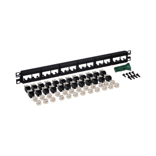 Mini-Com®, Flat, Cat 6 kit, 24 Port, 1 RU, Black