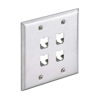 Mini-Com®, Double Gang, Stainless Steel, Faceplate, 4 port