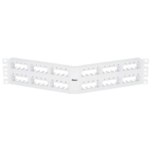 Mini-Com®, Angled,Unshielded, Patch Panel, 48 Port, 2 RU, White