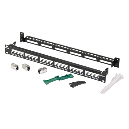 Mini-Com®, Flat,Shielded, Cat 6 kit, 24 Port, 1 RU, Black