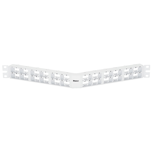 Mini-Com®, Angled,Unshielded, Patch Panel, 48 Port, 1 RU, White