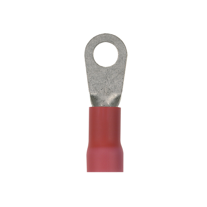 Pan-Term® PV8-14R-QY Ring Terminal, Red, Vinyl, 8 AWG, 1/4" Stud, PK25