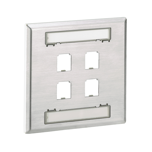Mini-Com®, Double Gang, Stainless Steel, Faceplate, with label, 4 port