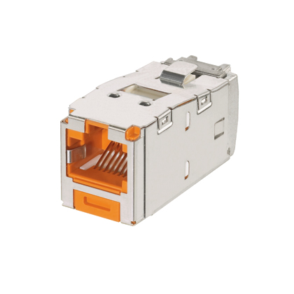 Mini-Com® STP RJ45 Cat 6A Keyed TG Jack Module, Orange