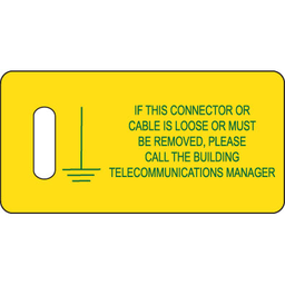 Panduit PT-BGND Network Building Ground Tag, 2.75"x1.38" w/slot, 'Warning', 100 tags/pk, GR/YL