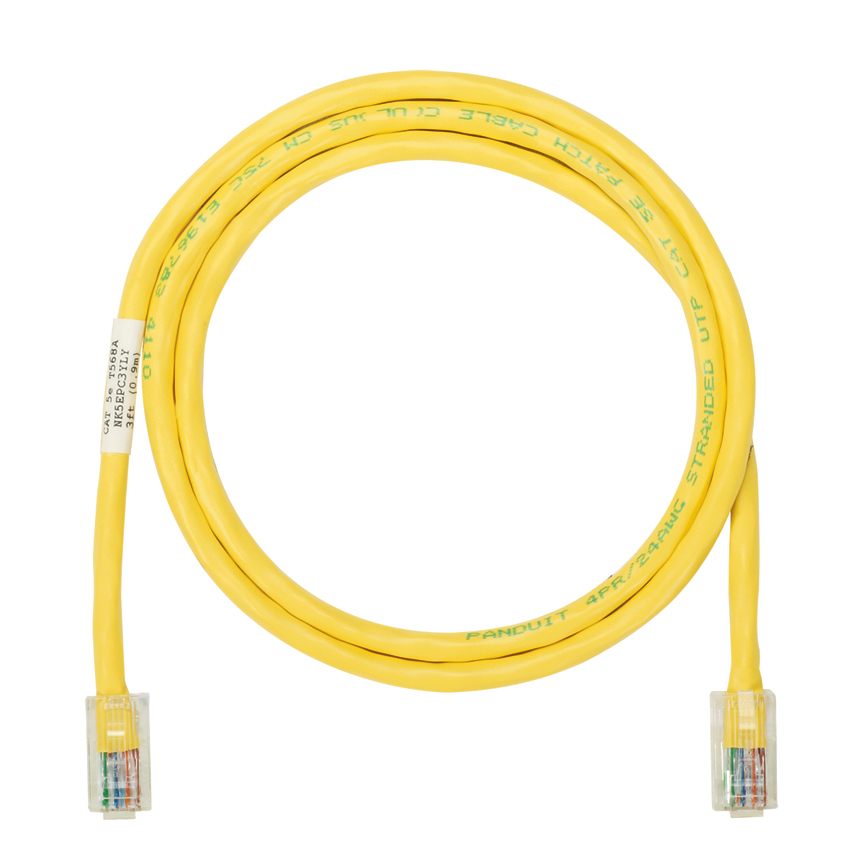 Product image for Panduit NK5EPC7YLY Cat 5e 24 AWG UTP Patch Cord, 7 ft, Yellow