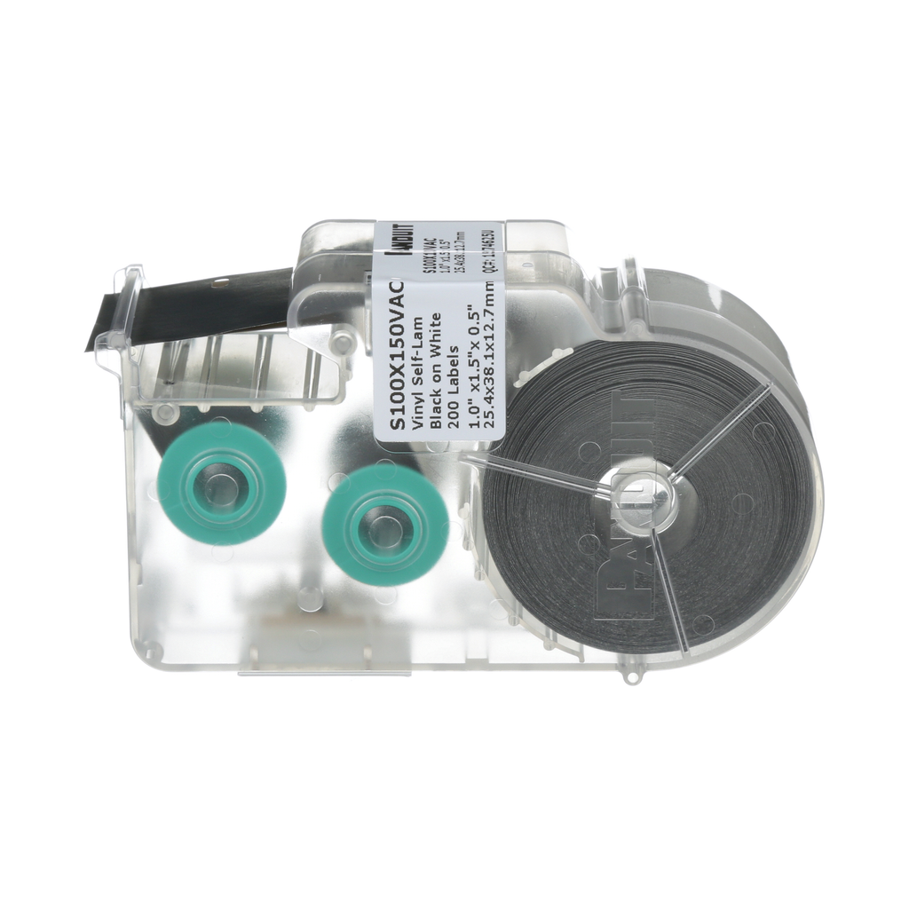 Mayer-DDS-P1™ S100X150VAC Self-Lam Cassette, Vinyl, Wh, 200 Lbls, 1.5"x1", 0.5" PO H, PK1-1