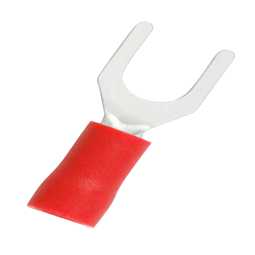 Product image for Panduit EV18-14FB-Q Loose Piece Fork, Red, Vinyl, 1/4" Stud, 22-16 AWG, PK25