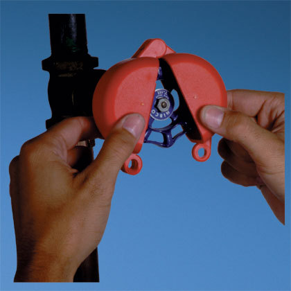 Product image for Panduit PSL-V4BLU Gate Valve Lockout Device for 2.5" - 5.0" dia. Handle, Blackue, 1 pc/pk