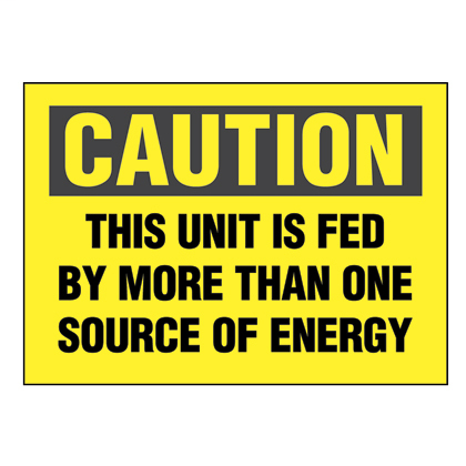 Product image for Panduit PVS0305C174Y Vinyl Adhesive Sign, 5"x3.5"H, 'Caution This Unit, 2/card, 5 cards/pk, Black/Yellow