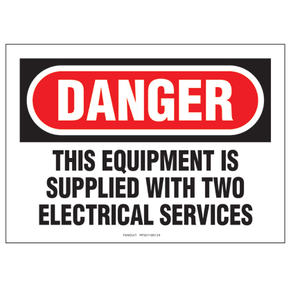 Product image for Panduit PPS0710D129 Adhesive Sign, Poly, DANGER Hdr, This Equipment is Supplied With.., 7"W X 10"H, 1/cd, 1 cd/pk, Red and Black/White.