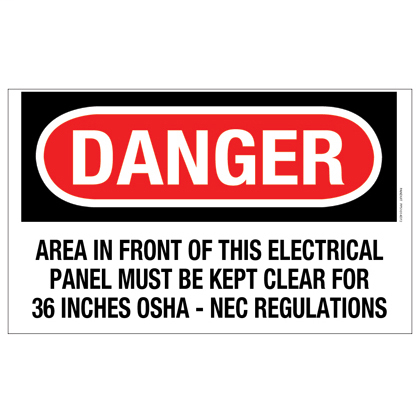 Product image for Panduit PPS1014D66 Adhesive Sign, Polyester, 14" X 10", DANGER Header, 'AREA IN FRONT OF THIS..', 1 Sign, RD/BL/WH