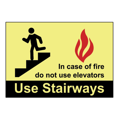 Product image for Panduit PPS0710G020 Adhesive Sign, PhotoLuminescent,'Stair/Exit symb',10"x7",1 sgn/cd, 1 cd/pk, RD/WH