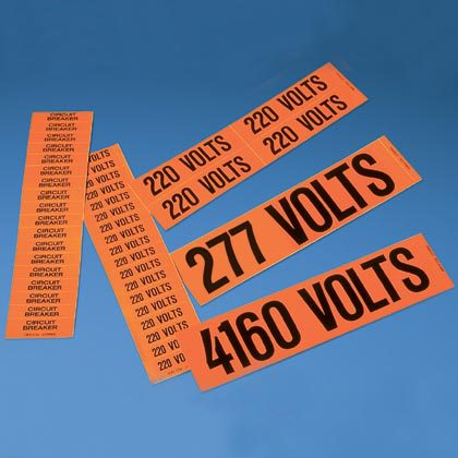 Product image for Panduit PCV-2400AY Voltage Marker, Vinyl, '2400 VOLTS', 9"Wx2.25"H, 1/card, 5 cards/pk, Black/OR