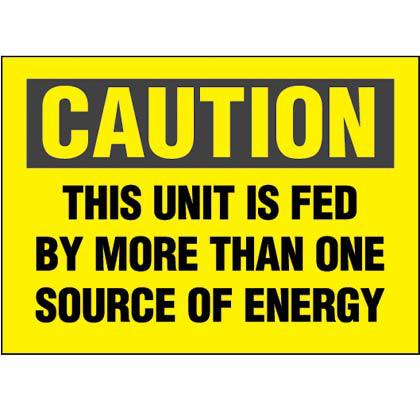 Panduit PVS0505C174Y Yellow Adhesive Sign, 5"x5"H, 'Caution This Unit Is Fed ..', 1/cd, 5 cds/pk, Black/Yellow Product image for Panduit PVS0505C174Y Yellow Adhesive Sign, 5"x5"H, 'Caution This Unit Is Fed ..', 1/cd, 5 cds/pk, Black/Yellow